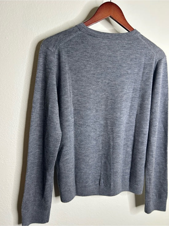 One Grey Day 100% Merino Wool Fine Knit Gray Crew Neck Pullover Sweater