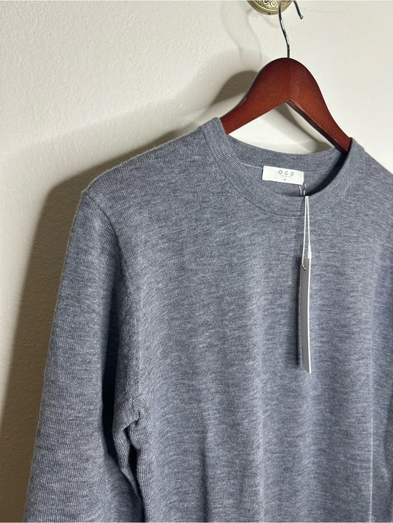 One Grey Day 100% Merino Wool Fine Knit Gray Crew Neck Pullover Sweater