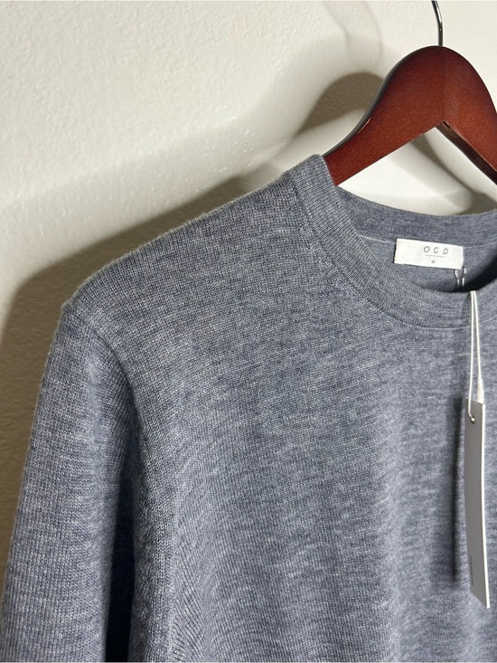 One Grey Day 100% Merino Wool Fine Knit Gray Crew Neck Pullover Sweater