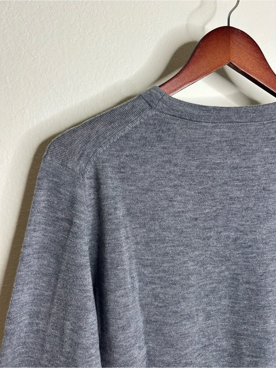 One Grey Day 100% Merino Wool Fine Knit Gray Crew Neck Pullover Sweater