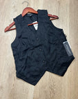 Saks Fifth Avenue 100% Linen Black Button Down V- Neck Fitted Vest Top