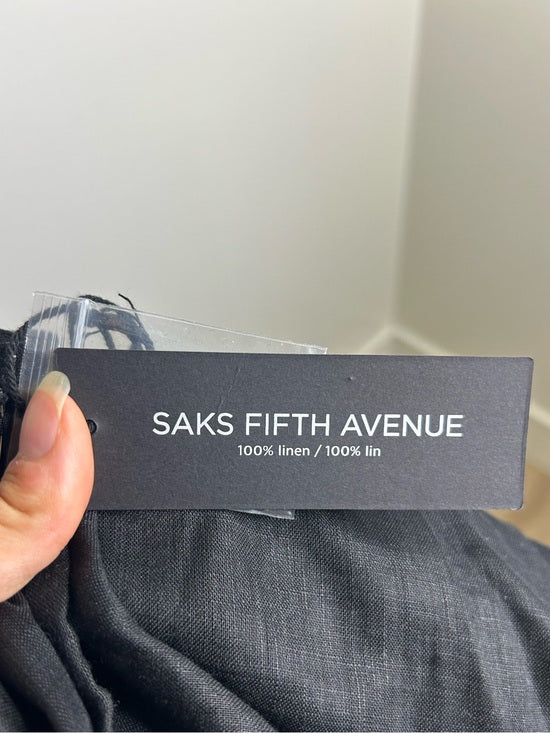 Saks Fifth Avenue 100% Linen Black Button Down V- Neck Fitted Vest Top