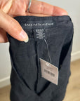 Saks Fifth Avenue 100% Linen Black Button Down V- Neck Fitted Vest Top
