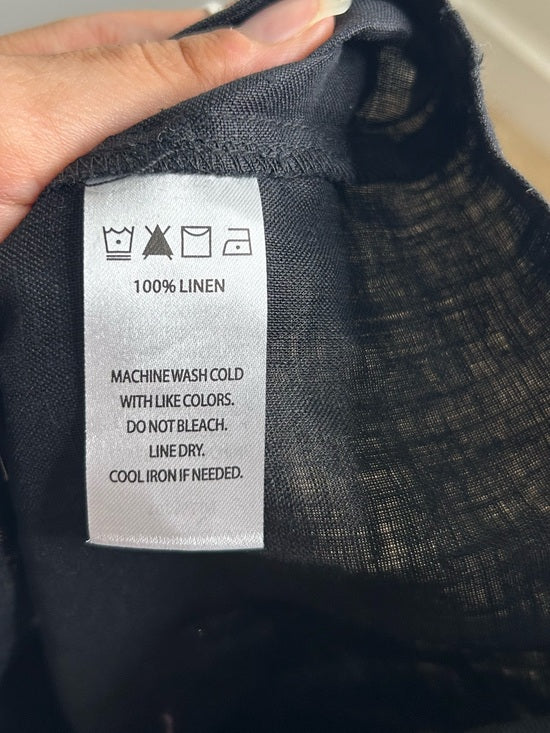 Saks Fifth Avenue 100% Linen Black Button Down V- Neck Fitted Vest Top