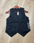 Saks Fifth Avenue 100% Linen Black Button Down V- Neck Fitted Vest Top
