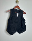 Saks Fifth Avenue 100% Linen Black Button Down V- Neck Fitted Vest Top