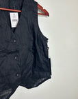 Saks Fifth Avenue 100% Linen Black Button Down V- Neck Fitted Vest Top