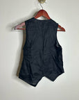 Saks Fifth Avenue 100% Linen Black Button Down V- Neck Fitted Vest Top