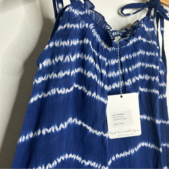 Ex - Voto 100% Cotton Iris Loose Fit Tie Strap Sundress in Blue Tie Dye M/L