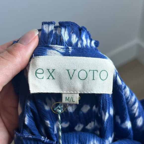 Ex - Voto 100% Cotton Iris Loose Fit Tie Strap Sundress in Blue Tie Dye M/L