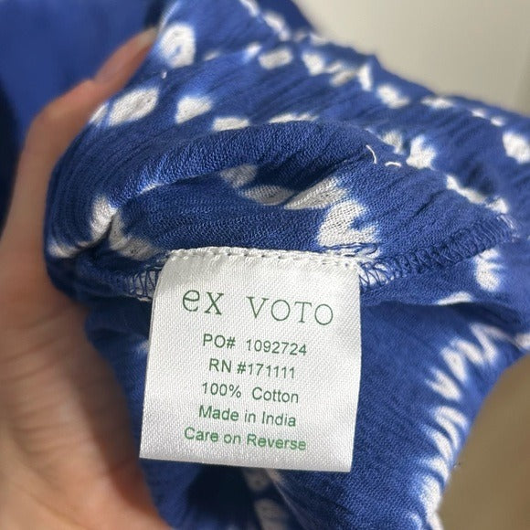 Ex - Voto 100% Cotton Iris Loose Fit Tie Strap Sundress in Blue Tie Dye M/L