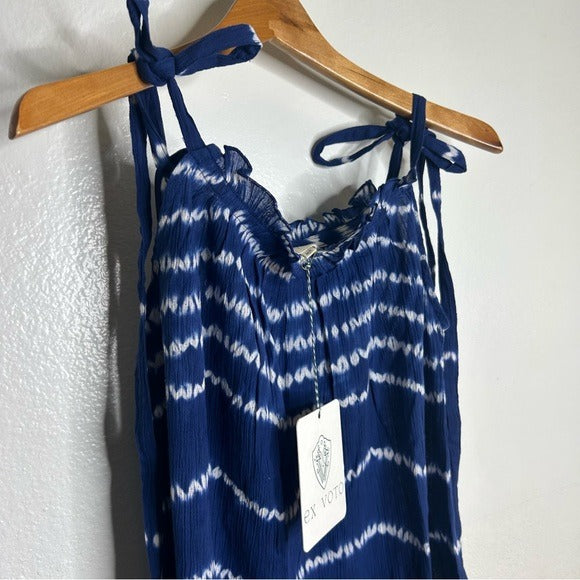 ex voto Ex - Voto 100% Cotton Iris Loose Fit Tie Strap Sundress in Blue Tie Dye M/L - Cotton