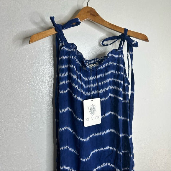 ex voto Ex - Voto 100% Cotton Iris Loose Fit Tie Strap Sundress in Blue Tie Dye M/L - Cotton