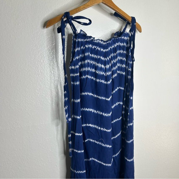 Ex - Voto 100% Cotton Iris Loose Fit Tie Strap Sundress in Blue Tie Dye M/L