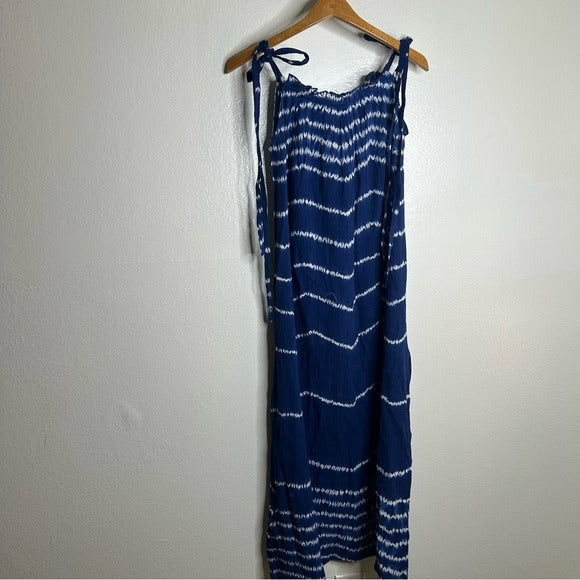 Ex - Voto 100% Cotton Iris Loose Fit Tie Strap Sundress in Blue Tie Dye M/L