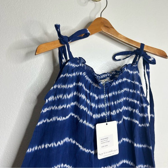 Ex - Voto 100% Cotton Iris Loose Fit Tie Strap Sundress in Blue Tie Dye M/L