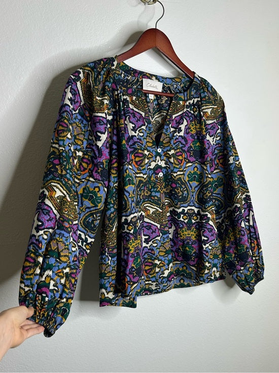 Cleobella Cleobella 100% Organic Cotton Multicolor Puff Sleeve Poplin Blouse - Cotton
