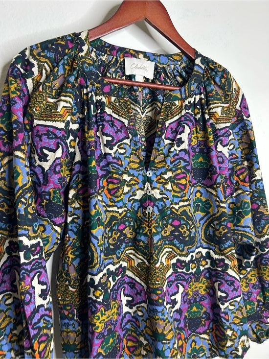 Cleobella 100% Organic Cotton Multicolor Puff Sleeve Poplin Blouse