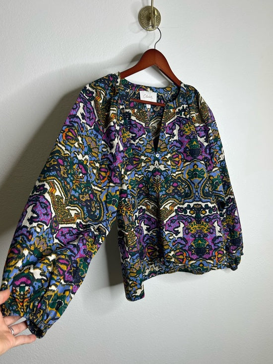 Cleobella Cleobella 100% Organic Cotton Multicolor Puff Sleeve Poplin Blouse - Cotton