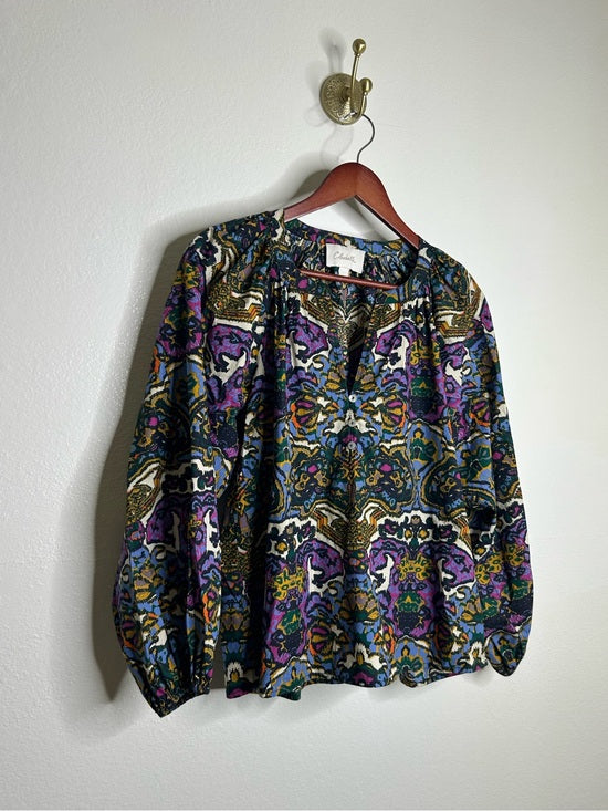 Cleobella Cleobella 100% Organic Cotton Multicolor Puff Sleeve Poplin Blouse - Cotton