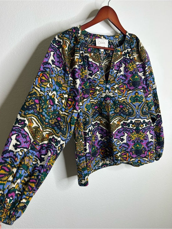 Cleobella 100% Organic Cotton Multicolor Puff Sleeve Poplin Blouse