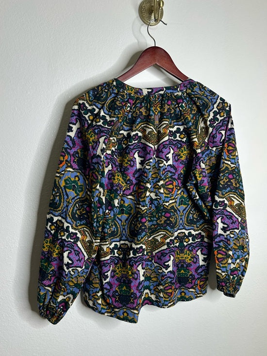Cleobella 100% Organic Cotton Multicolor Puff Sleeve Poplin Blouse