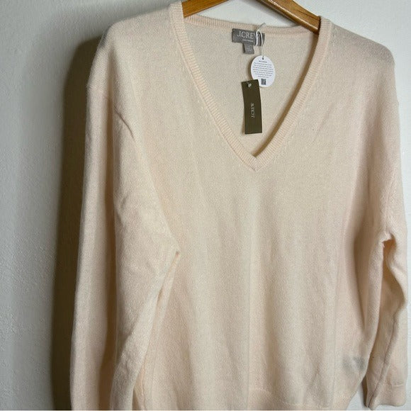 J. Crew 100% Cashmere V - Neck Heathered Blush Oversized Sweater