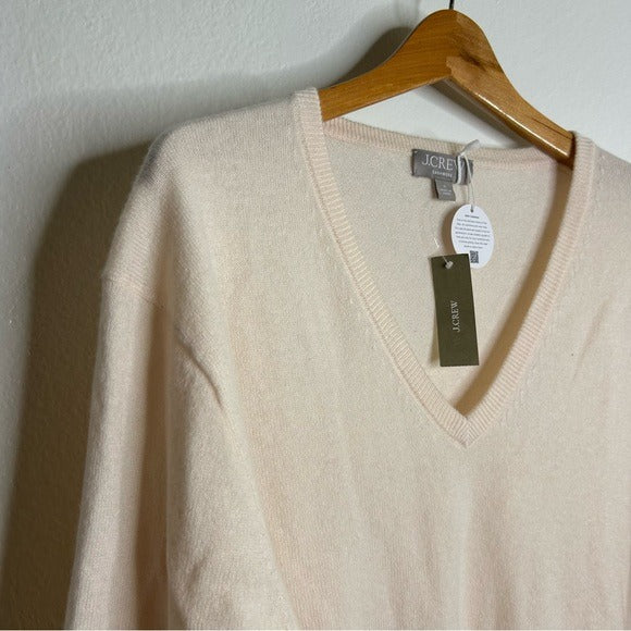 J. Crew 100% Cashmere V - Neck Heathered Blush Oversized Sweater