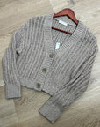 One Grey Day 100% Cotton Taupe Tan Thick Knit Button Down Cardigan Sweater