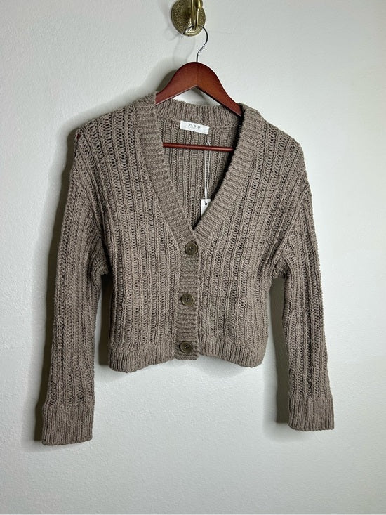 One Grey Day One Grey Day 100% Cotton Taupe Tan Thick Knit Button Down Cardigan Sweater - Cotton