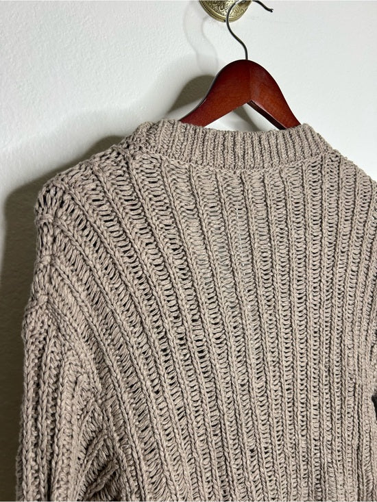 One Grey Day 100% Cotton Taupe Tan Thick Knit Button Down Cardigan Sweater