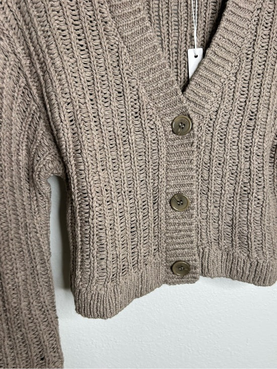 One Grey Day 100% Cotton Taupe Tan Thick Knit Button Down Cardigan Sweater