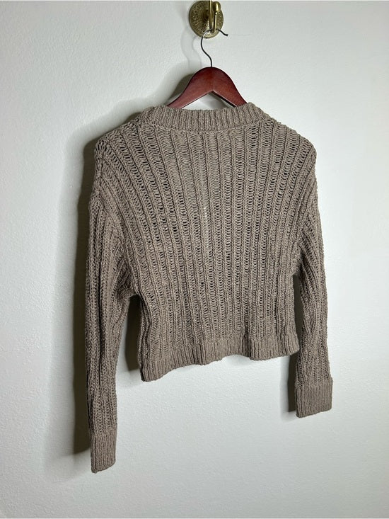 One Grey Day 100% Cotton Taupe Tan Thick Knit Button Down Cardigan Sweater