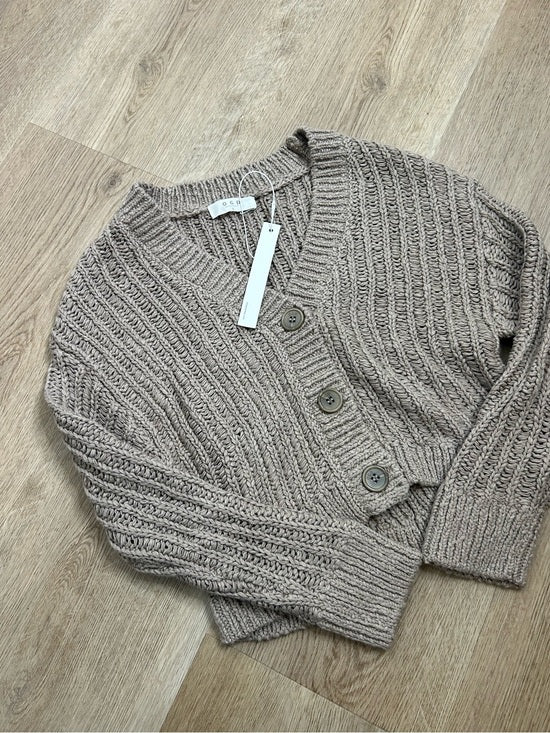 One Grey Day One Grey Day 100% Cotton Taupe Tan Thick Knit Button Down Cardigan Sweater - Cotton
