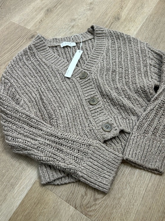 One Grey Day One Grey Day 100% Cotton Taupe Tan Thick Knit Button Down Cardigan Sweater - Cotton