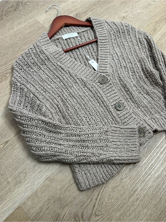 One Grey Day 100% Cotton Taupe Tan Thick Knit Button Down Cardigan Sweater