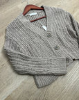One Grey Day 100% Cotton Taupe Tan Thick Knit Button Down Cardigan Sweater