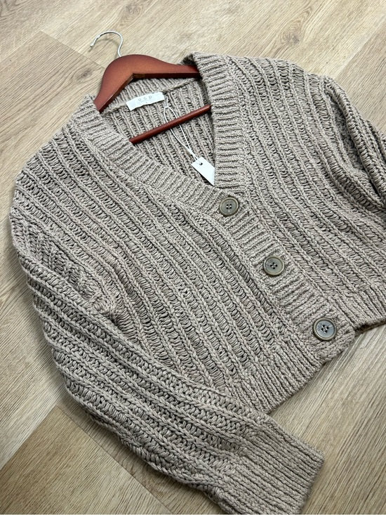 One Grey Day 100% Cotton Taupe Tan Thick Knit Button Down Cardigan Sweater
