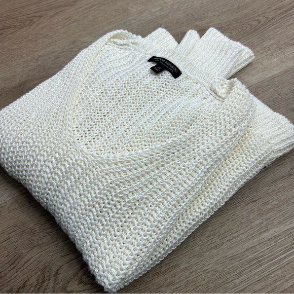 Banana Republic Banana Republic 100% Italian Linen Thick Knit Cream V - Neck Pullover Sweater - Linen