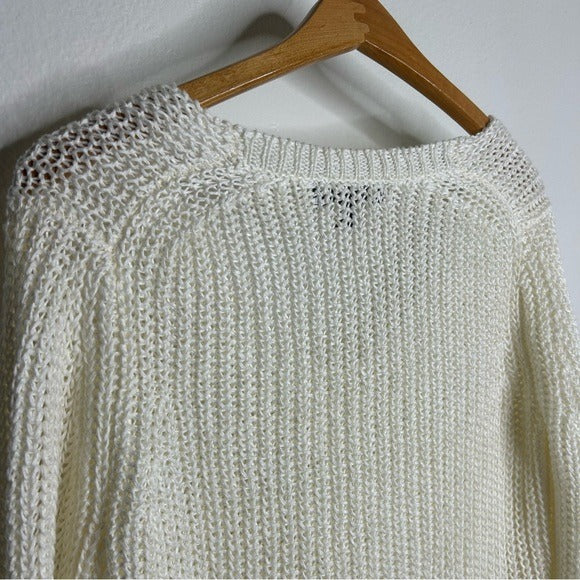 Banana Republic 100% Italian Linen Thick Knit Cream V - Neck Pullover Sweater