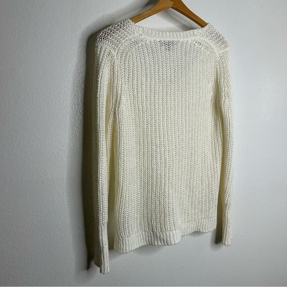 Banana Republic 100% Italian Linen Thick Knit Cream V - Neck Pullover Sweater