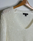 Banana Republic 100% Italian Linen Thick Knit Cream V - Neck Pullover Sweater