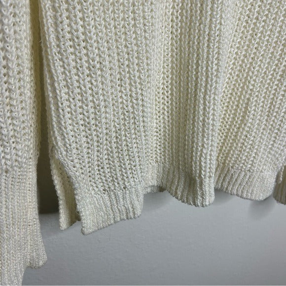 Banana Republic 100% Italian Linen Thick Knit Cream V - Neck Pullover Sweater