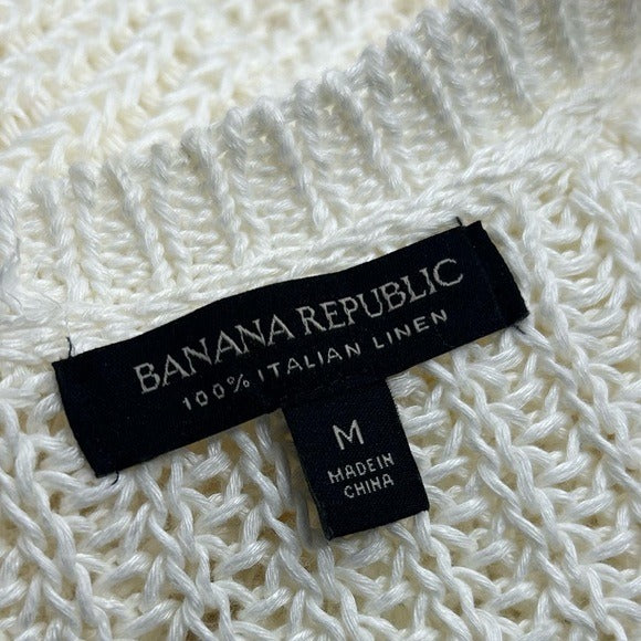 Banana Republic 100% Italian Linen Thick Knit Cream V - Neck Pullover Sweater