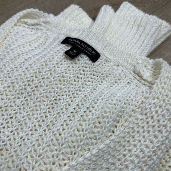 Banana Republic 100% Italian Linen Thick Knit Cream V - Neck Pullover Sweater