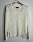 Banana Republic 100% Italian Linen Thick Knit Cream V - Neck Pullover Sweater