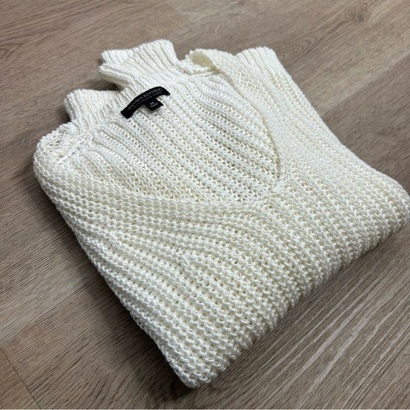 Banana Republic Banana Republic 100% Italian Linen Thick Knit Cream V - Neck Pullover Sweater - Linen