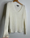 Banana Republic 100% Italian Linen Thick Knit Cream V - Neck Pullover Sweater