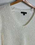 Banana Republic 100% Italian Linen Thick Knit Cream V - Neck Pullover Sweater