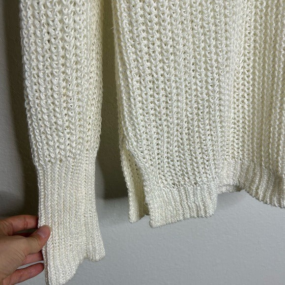 Banana Republic 100% Italian Linen Thick Knit Cream V - Neck Pullover Sweater